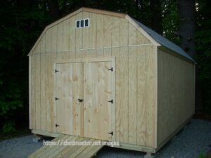 Custom shed built for any homeowner in Raymond, NH with clean trim, balanced design, and durable New Hampshire craftsmanship.